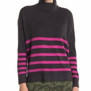 Vince Camuto Women's Stripped Turtleneck Sweater Black Pink Stripes Size XS NWT